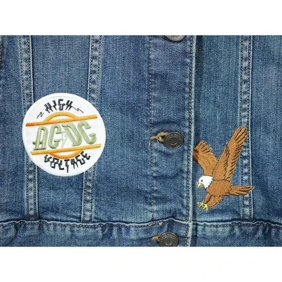 Eddie Bauer Denim Jean Jacket Patches Women XL Biker Bike Week Bands Beer - Picture 9 of 16